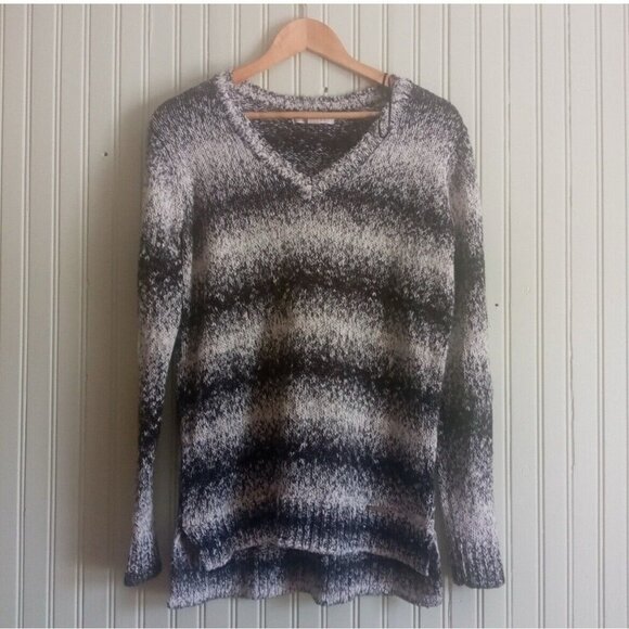 Michael Kors Striped Knit Sweater Grey Black White Ribbed Long Sleeve M - Picture 1 of 4